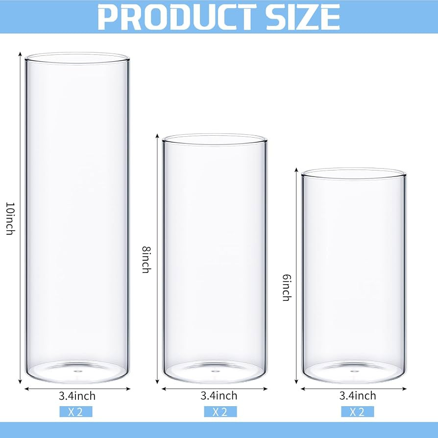 Didaey 6 Pcs Cylinder Vases Set for Centerpieces 3.4''Diameter 4/5/6/7/8/10 Inch Tall Clear Glass... | Amazon (US)