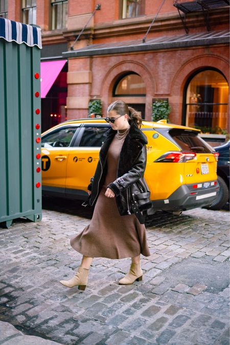 Loving mixing brown and black on colder days here in NYC! Neutrals for the win- this moto jacket and midi dress combo is one of my favorites  

#LTKfindsunder100 #LTKstyletip #LTKSeasonal