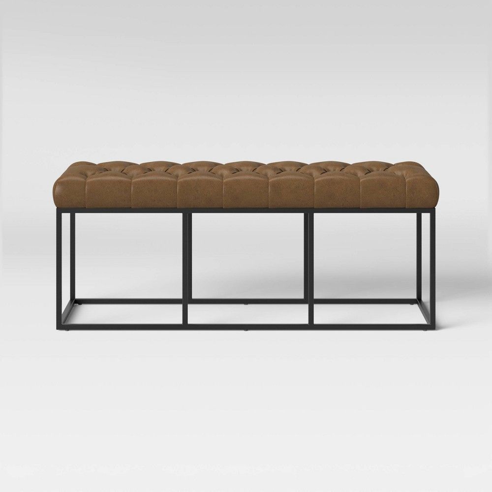Trubeck Tufted Metal Base Bench Faux Leather Brown - Project 62 | Target