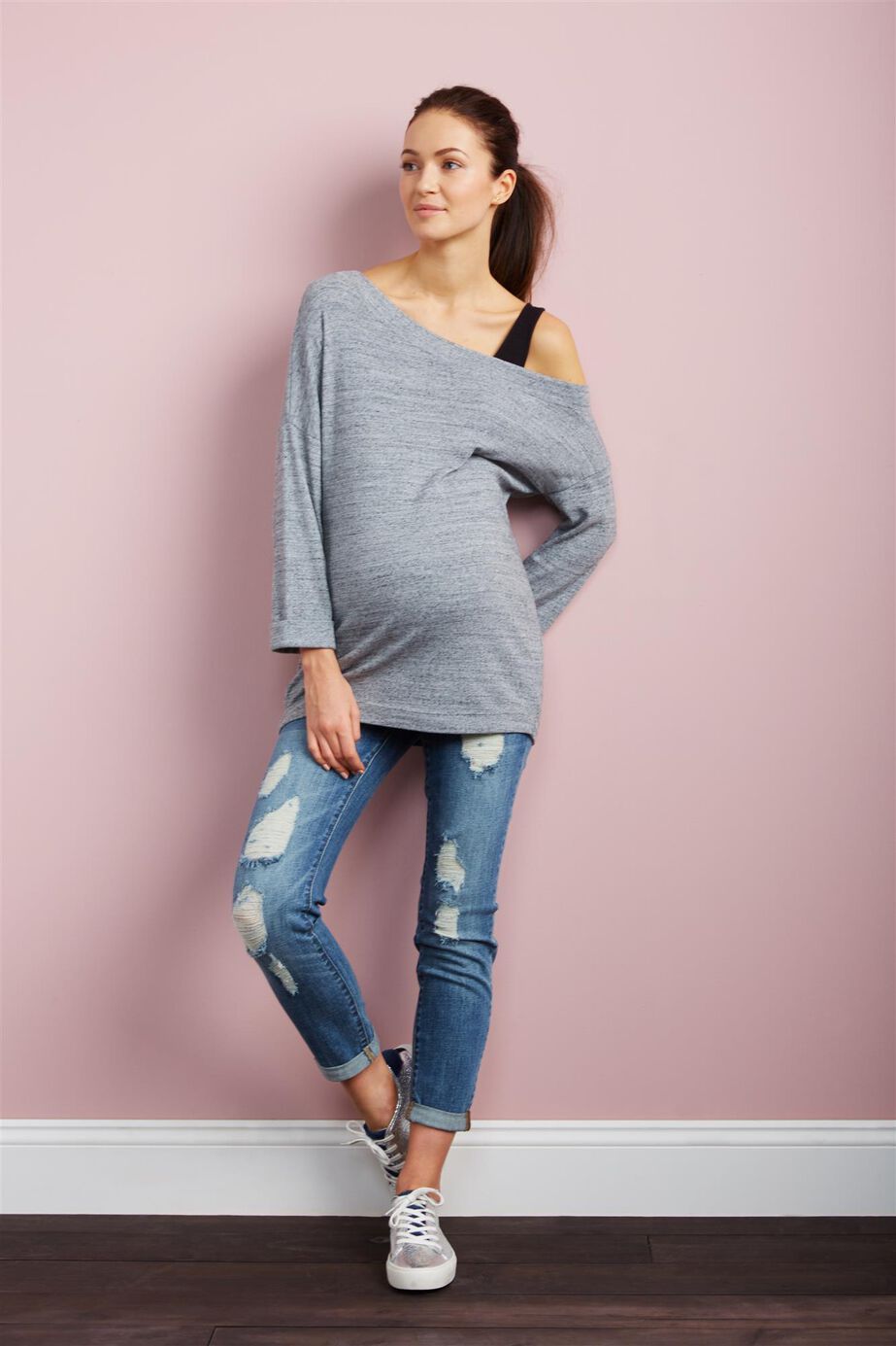 Luxe Essentials Denim Destructed Boyfriend Maternity Jeans | Destination Maternity