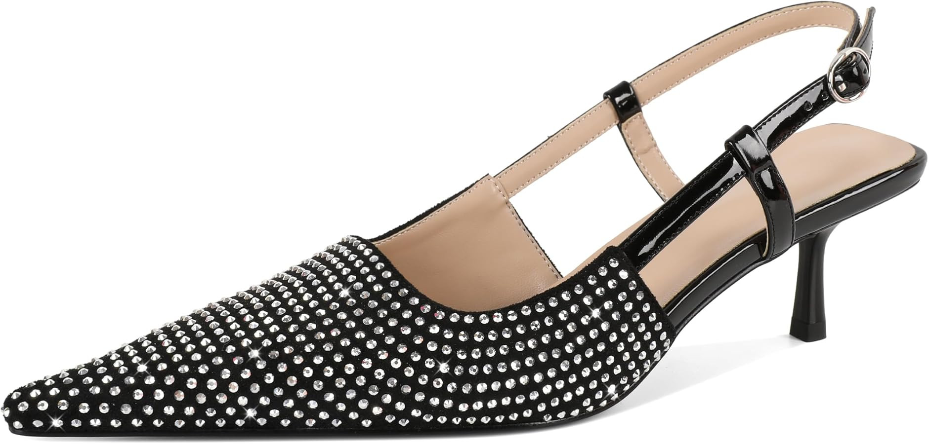 Mettesally Womens Slingback Kitten Heels Low Heel Pumps Pointed Toe Glitter Rhinestone Heels Comf... | Amazon (US)