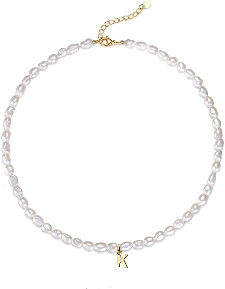 LUCA SMITH Initial Freshwater Pearl Choker Necklace for Women, 14K Gold Plated Baroque Dainty Pea... | Amazon (US)