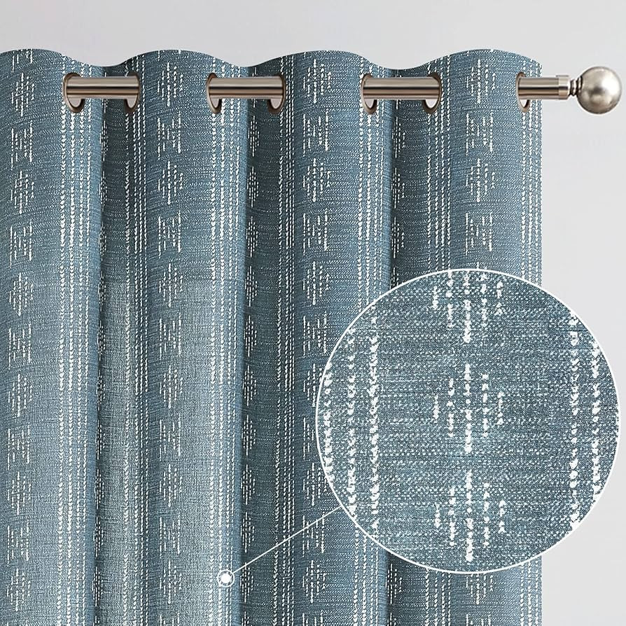 jinchan Boho Curtains Linen Curtains for Living Room Blue Farmhouse Boho Curtains 84 Inches Long ... | Amazon (US)