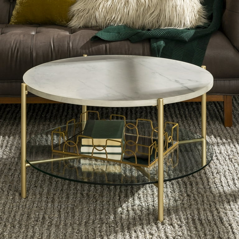 Manor Park Mid-Century Round Coffee Table, White Marble/Gold - Walmart.com | Walmart (US)