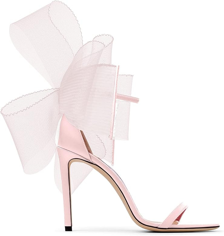 Women's One Strap Heeled Sandals Open Toe Bow Knot Satin Pumps Ankle Buckle Strap Stiletto Heels ... | Amazon (US)