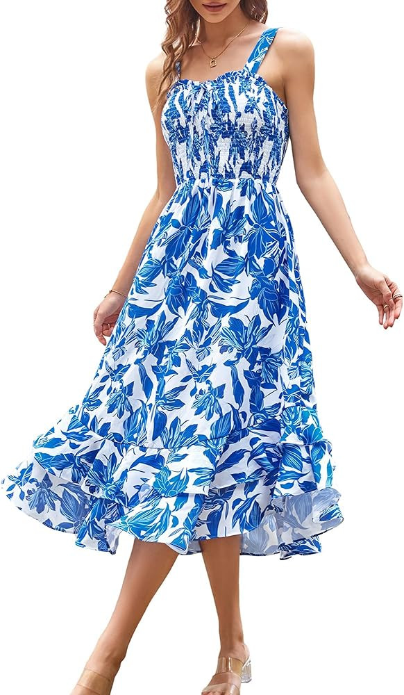 GRACE KARIN Women's 2025 Summer Floral Boho Dress Square Neck Strapped Swing A Line Sundress Beac... | Amazon (US)