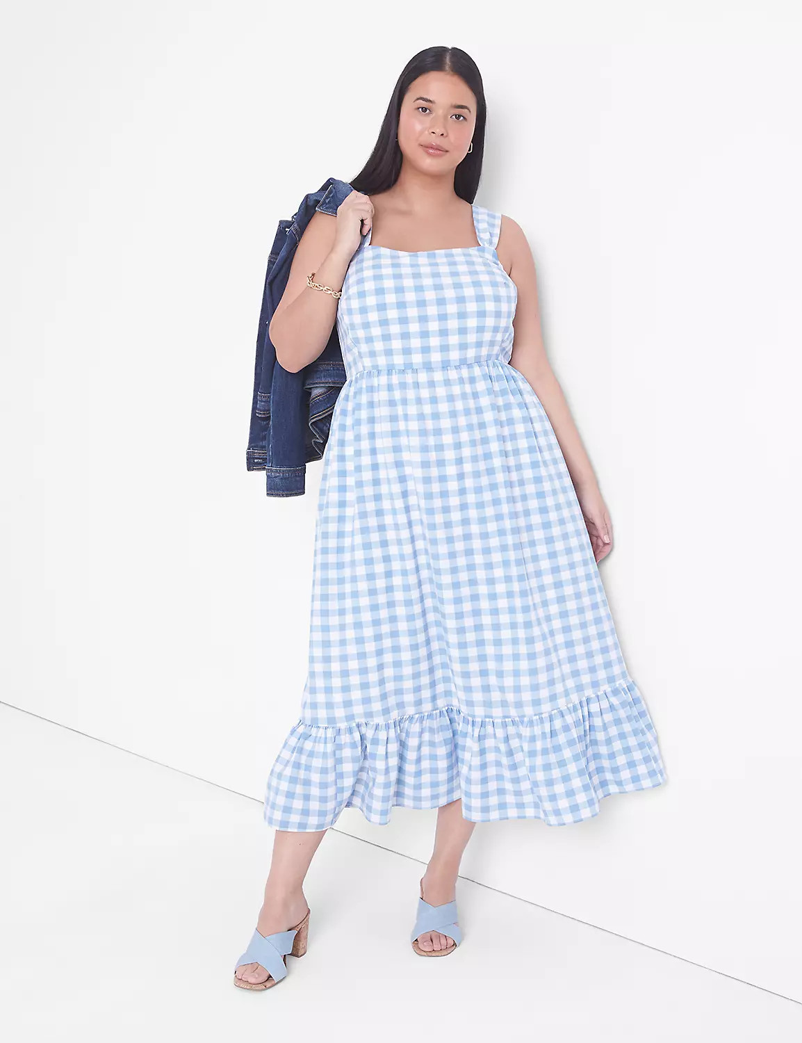Square-Neck Flounce Hem Gingham Midi Dress | LaneBryant | Lane Bryant (US)