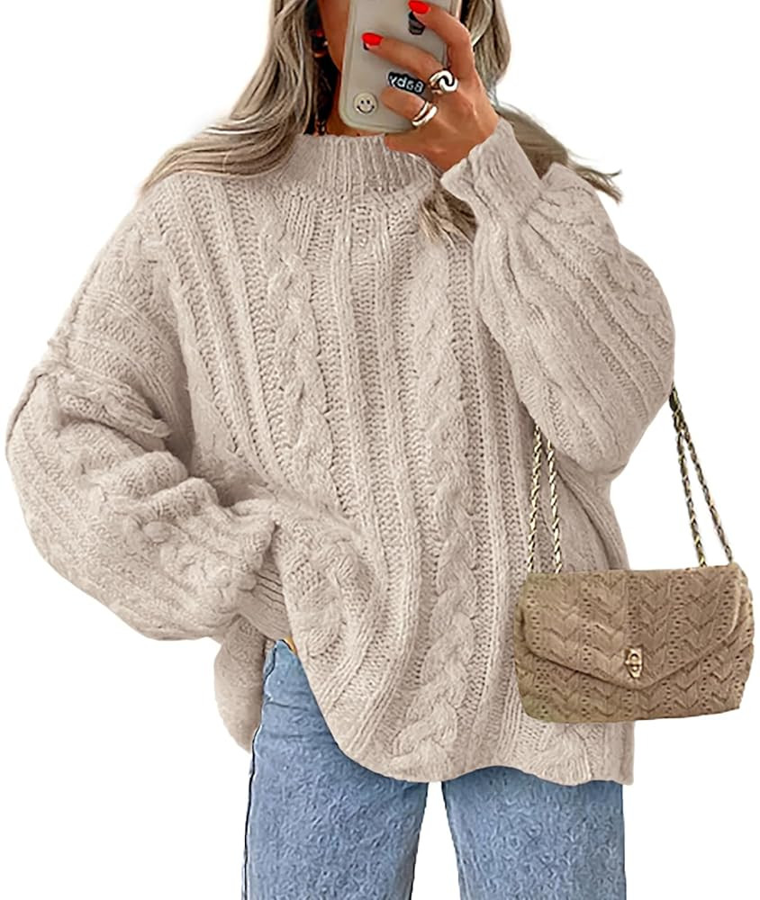 PRETTYGARDEN Womens Sweater 2025 Long Sleeve Crewneck Cable Knit Oversized Sweaters Pullover Expo... | Amazon (US)