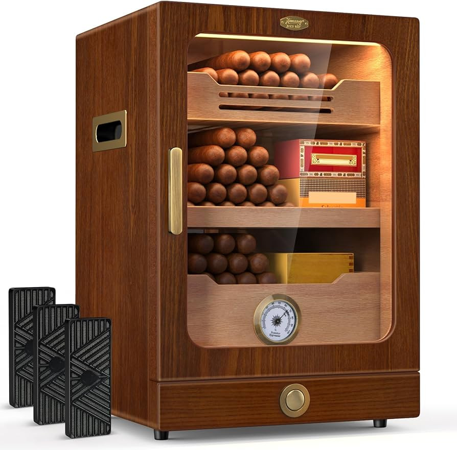 Cigar Humidor, Desktop Cigar Humidor Cabinet Light Control System with Spanish Cedar Wood Shelves... | Amazon (US)
