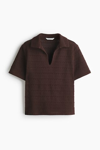H & M - Crochet-Look Polo Shirt - Dark Brown | H&M (US + CA)