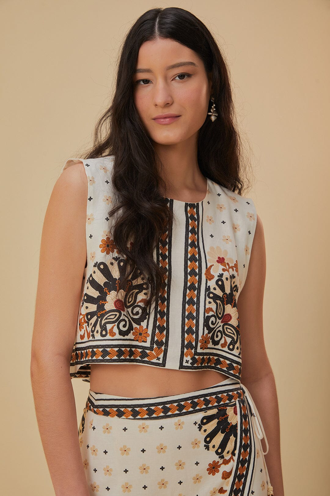 Flower Fan Tapestry Off-White Cropped | FarmRio (US)