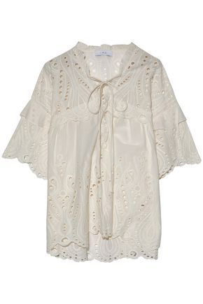 Lace-up broderie anglaise cotton-voile top | The Outnet Global