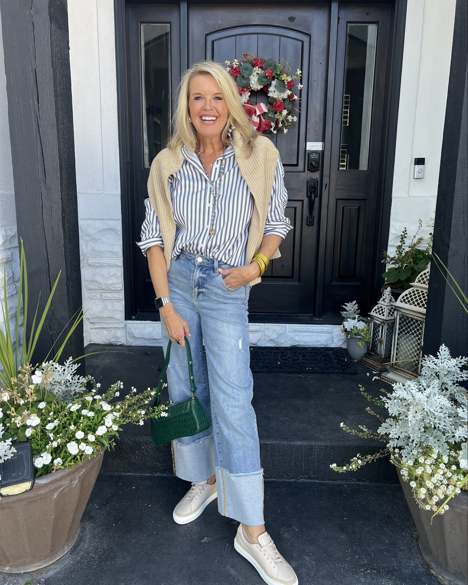 🚨Sale  promos and codes

#ootd 
Fall trends at great prices

Stipe 3/4 sleeve no iron shirt olive strip shirt

Amazon find tan sweater  pullover soft and tts

Risen wide cuff jeans 

Frankie 4 tan leather tennis shoes with  straw woven detail 

Amazon find faux leather bag 
Use coupon code
10%coupon+20% code= 30% off
Use Code: 20EZ2D72
Deal Price: $20.99
Original Price:  $29.99


Amazon find earrings $12-14  verses designer $800-1200

Cross necklace

Budga girl bracelet 

#LTKSaleAlert #LTKFallSale #LTKOver40