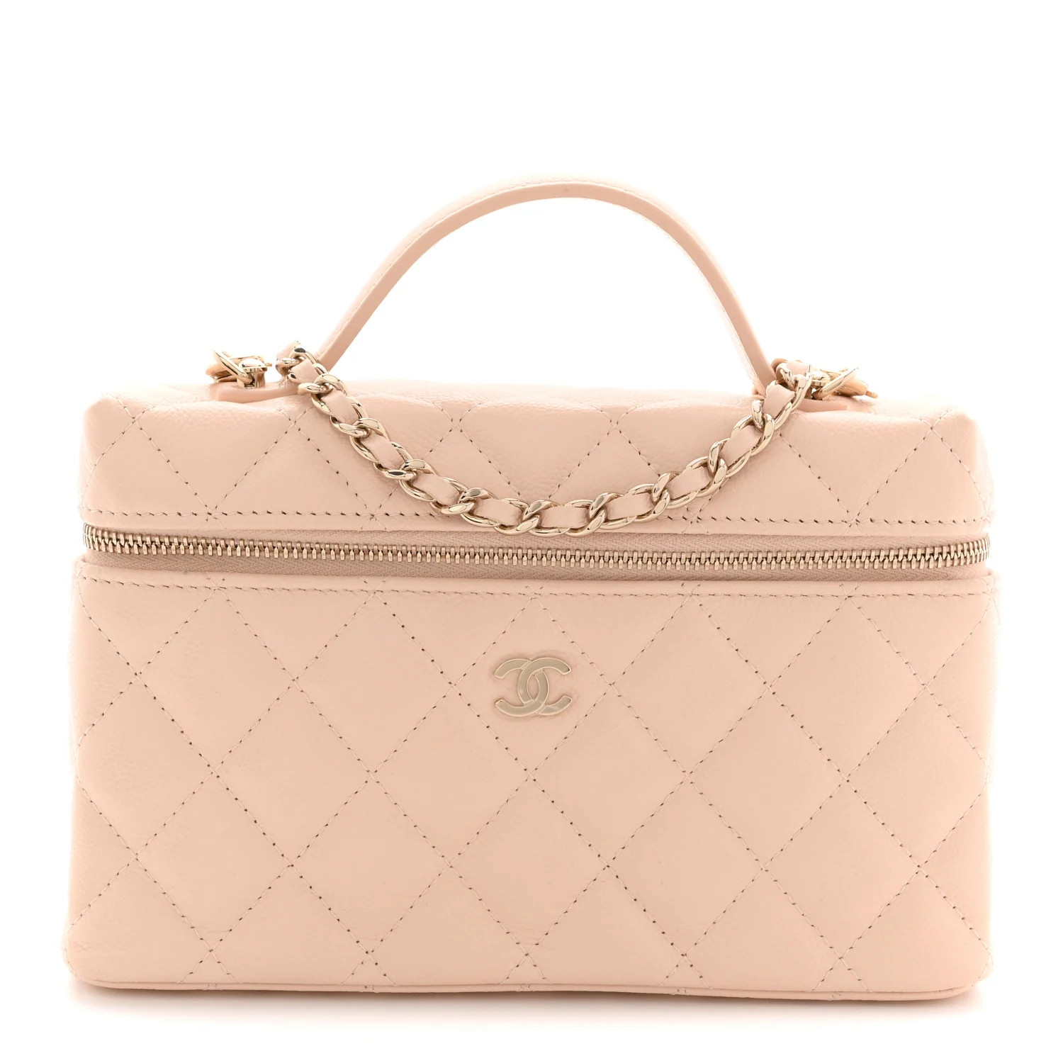 Caviar Quilted Top Handle Slim Vanity With Chain Beige | FASHIONPHILE (US)