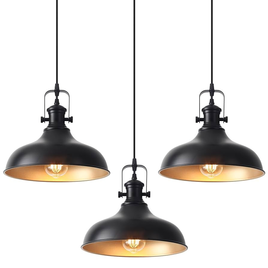 Black Pendant Lights Kitchen Island 3 Pack, 11.41" Kitchen Pendant Lighting, Farmhouse Pendant Li... | Amazon (US)