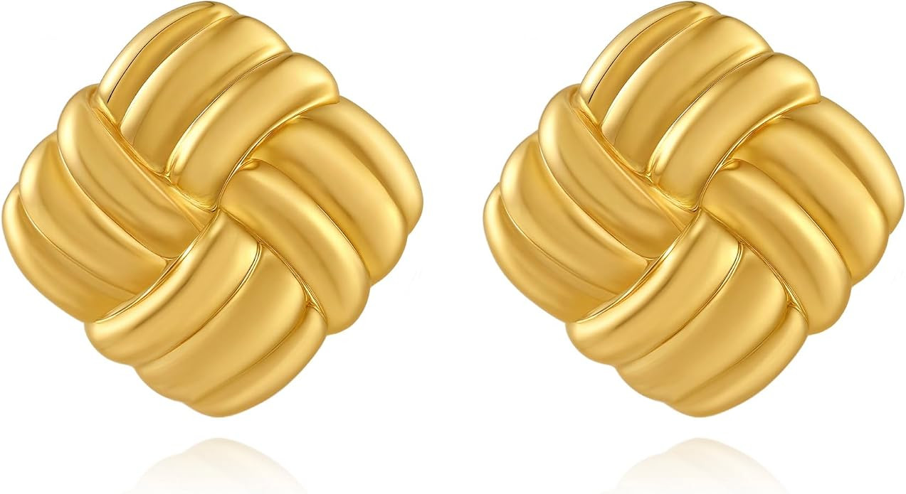 Chunky Gold Earrings for Women, 18K Gold Plated Stainless steel Waterproof Stud Earrings, Bold Vi... | Amazon (US)