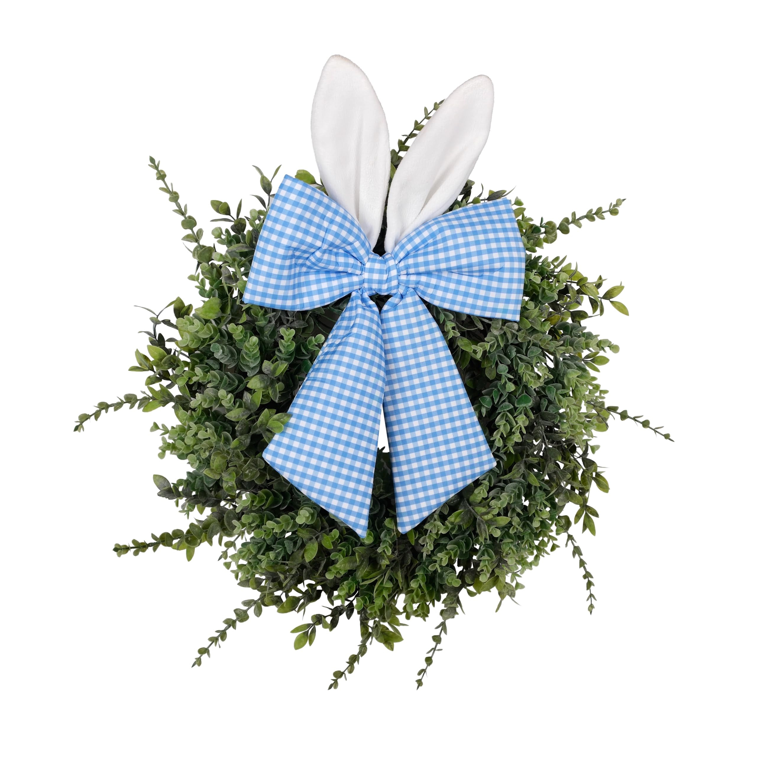 24" Easter Wreath for Front Door, Artificial Green Boxwood Spring Wreath with Bunny Ears & Blue P... | Amazon (US)