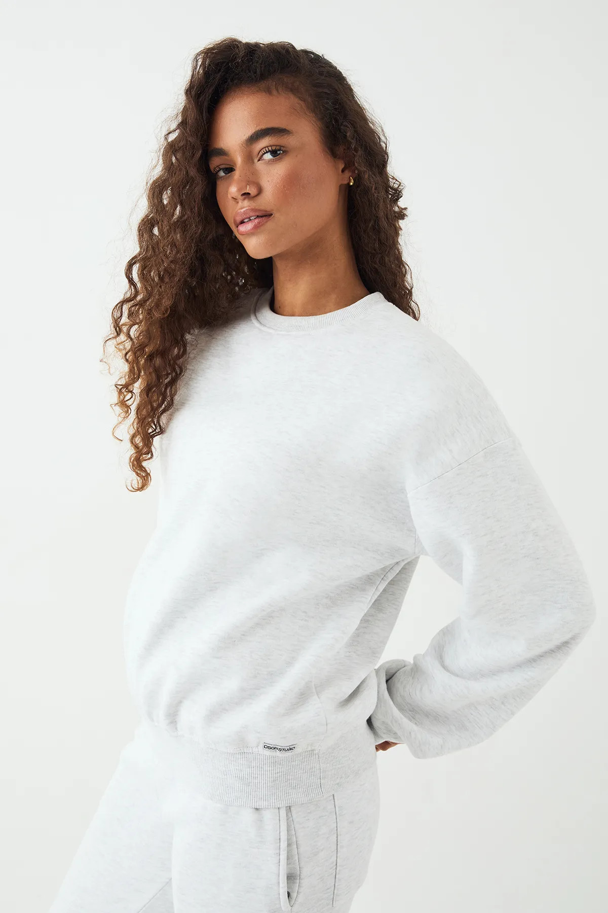Ash Grey DSGN Studio Crew Neck Oversized Sweatshirt | PrettyLittleThing USA | PrettyLittleThing US