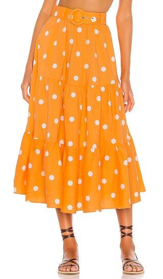 Auburn Dot Midi Skirt in Tangerine | Revolve Clothing (Global)