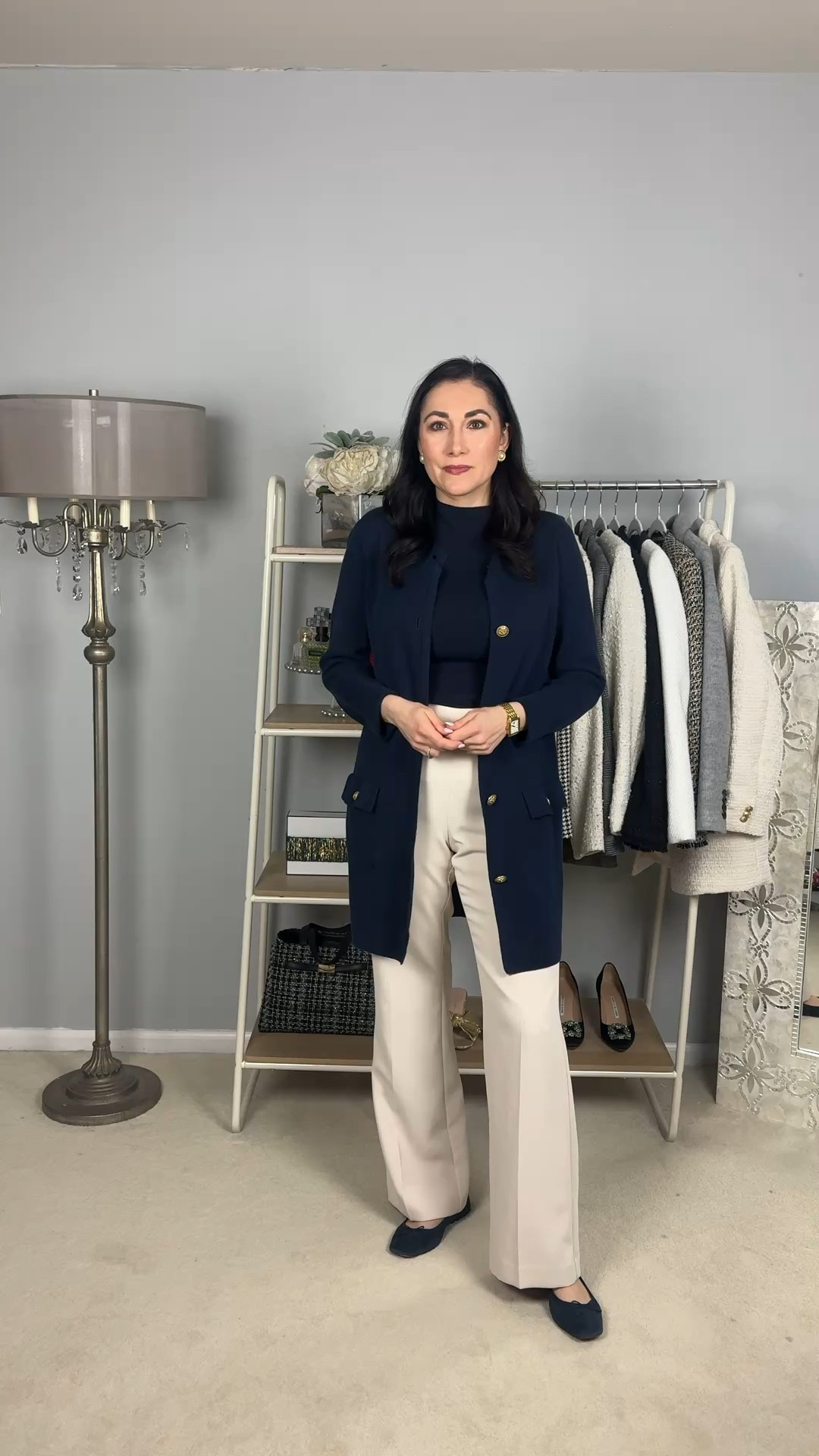 Business casual work outfit of the day💙🤍

Navy cardigan 
Navy sleeveless shell 
Ivory pants 
Navy ballet flats 

Work wear 
Office outfit 

#LTKWorkwear #LTKootd #LTKSeasonal