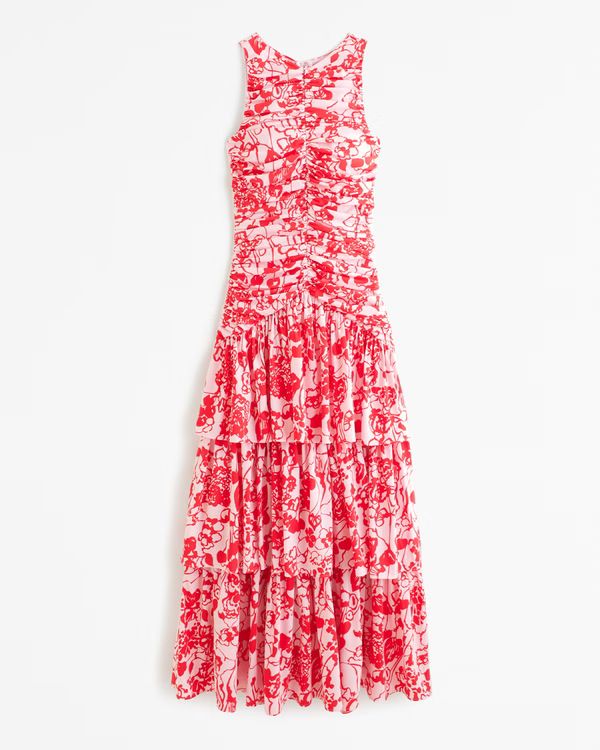 Women's High Neck Ruched Tiered Maxi Dress | Women's Clearance | Abercrombie.com | Abercrombie & Fitch (US)