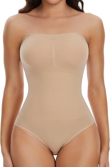 JOYSHAPER Women's Sexy Strapless Bodysuit Ribbed Bodys Shaper Seamless Thong Shaper Tank Top Butt... | Amazon (US)