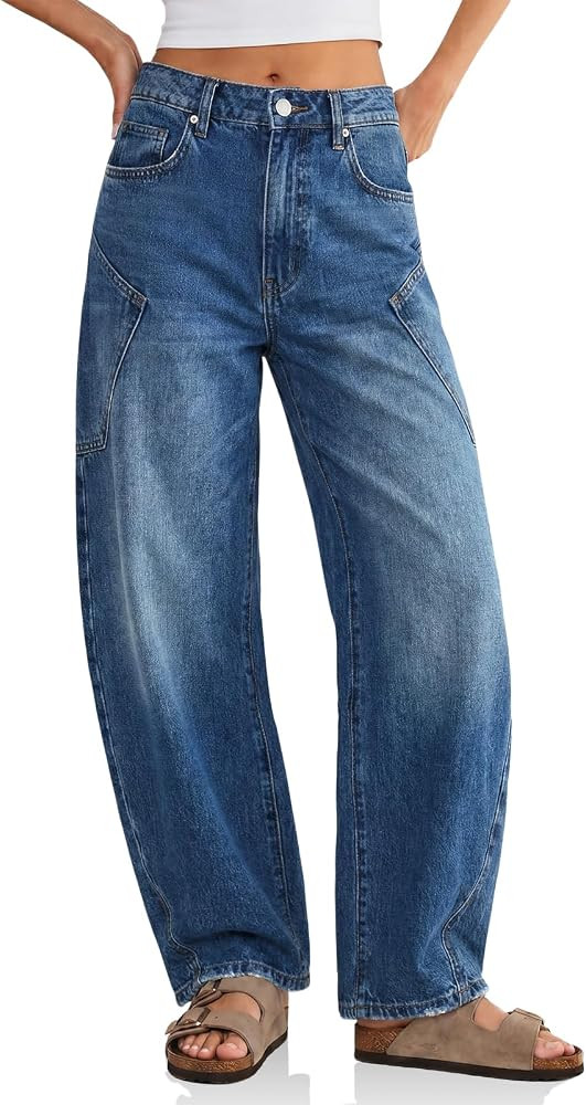 Flowyair Womens Baggy Barrel Jeans Raw High Waisted Wide Leg Denim Pants | Amazon (US)