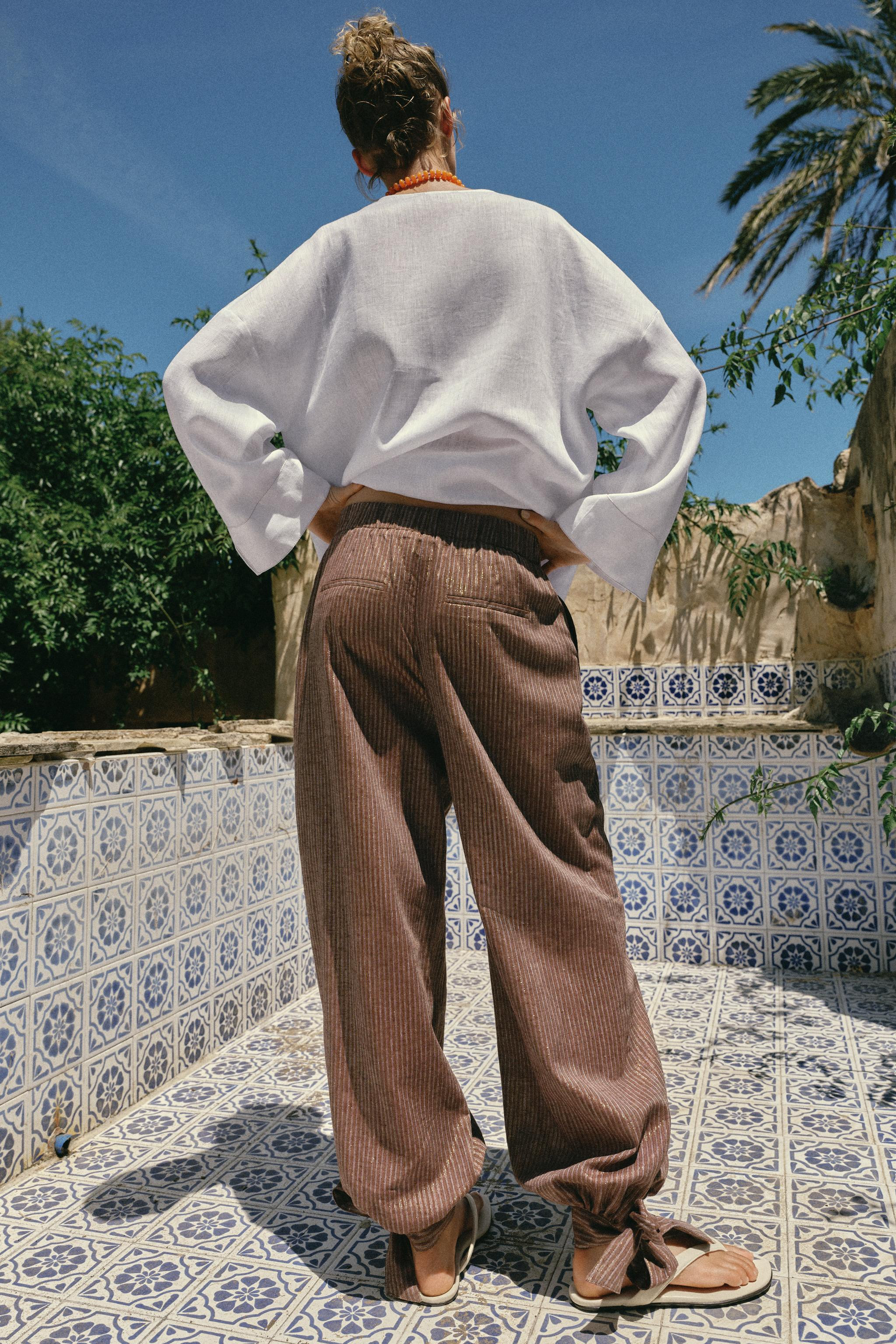 LINEN BALLOON PANTS WITH TIES | Zara US