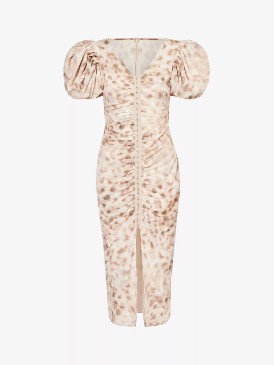 Leopard-print V-neck woven midi dress | Selfridges