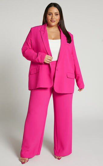 Michelle Blazer - Oversized Plunge Neck Button Up Blazer in Pink | Showpo (US, UK & Europe)
