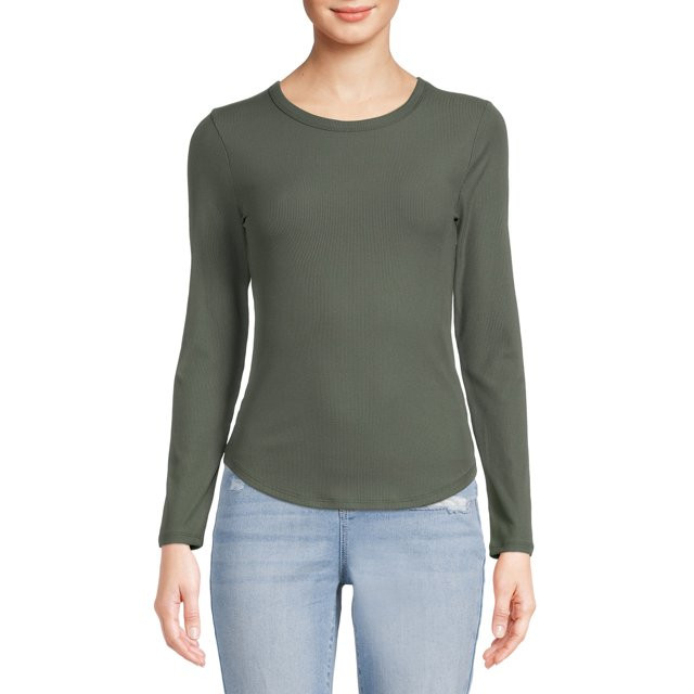 No Boundaries Juniors' Crew Ribbed Long Sleeve Tee | Walmart (US)