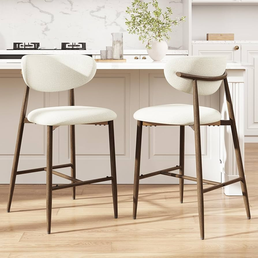 Bar Stools Set of 2, Counter Height bar stools, Kitchen Bar Stools with Backs, Modern Upholstered... | Amazon (US)