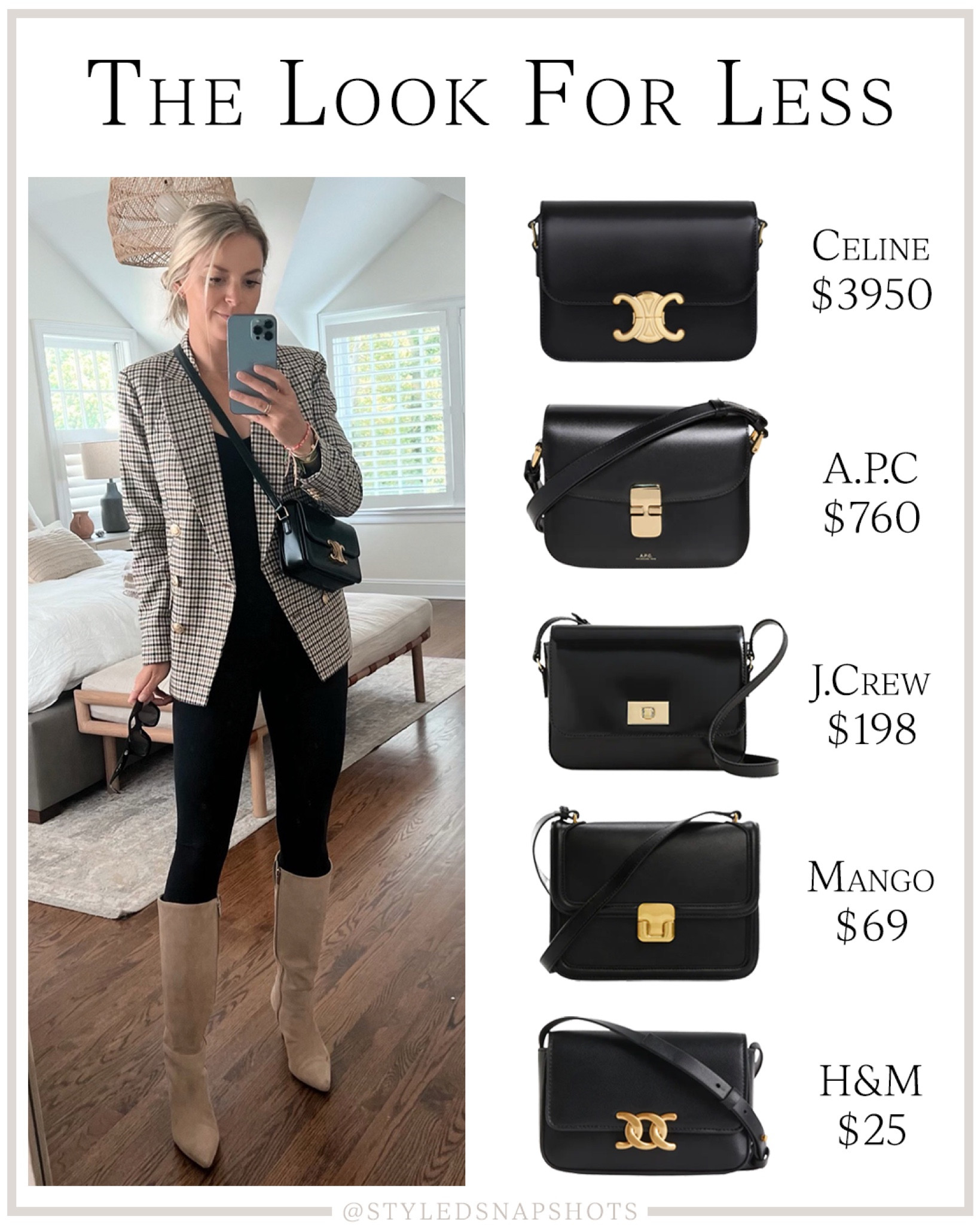 I’ve been loving the Celine triomphe teen bag, but rounded up several similar options at different price pints 

•blazer, size 0
•bodysuit, size 4
•boots, tts, also linked similar 
•Celine sunglasses, linked similar 

fall bag, fall accessories, look for less, save vs splurge 

#LTKstyletip #LTKSeasonal #LTKfindsunder100