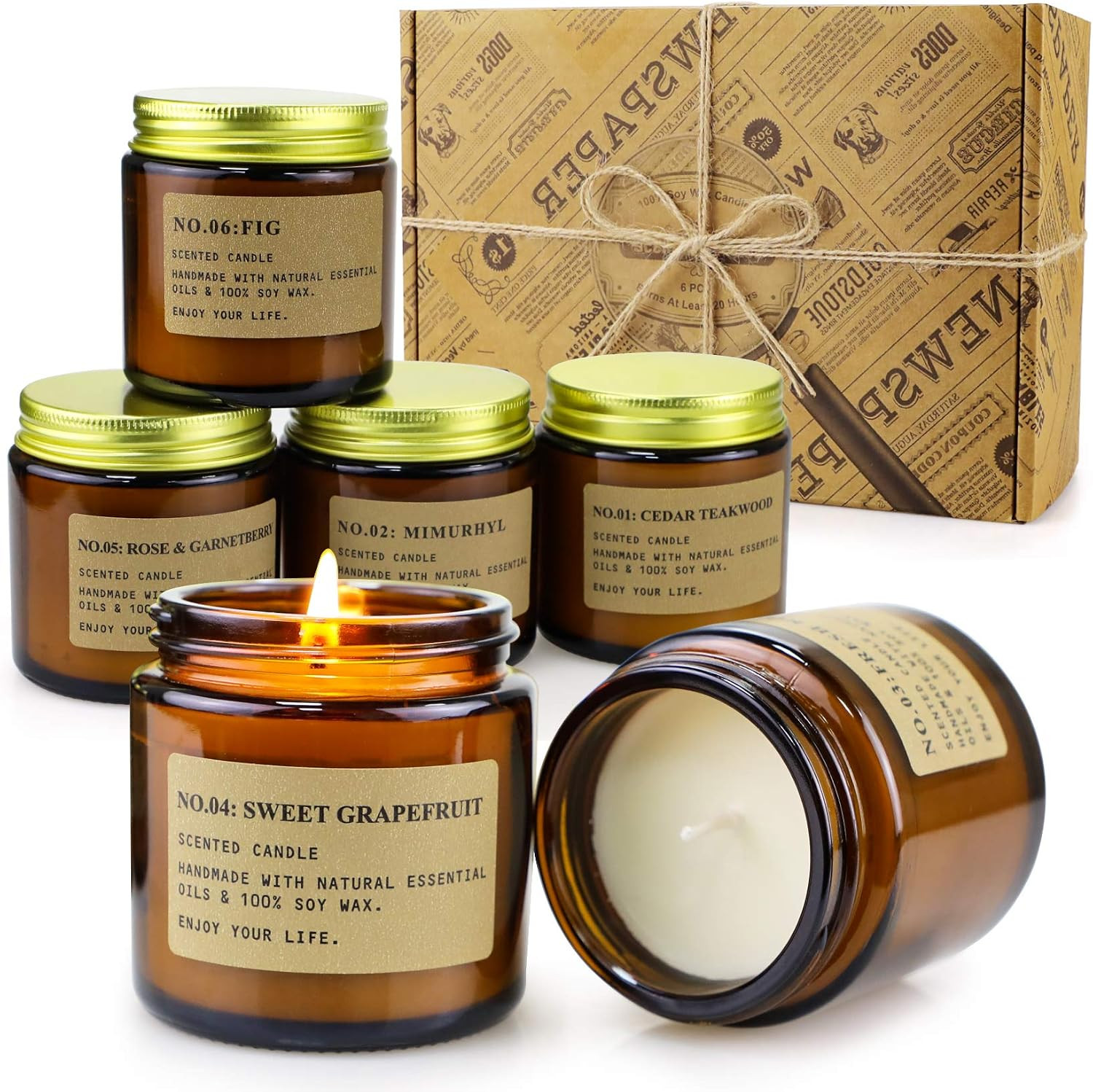 6 Pack Candles for Home Scented Aromatherapy Candle Gift Set for Women Soy Wax Long Lasting Amber Jar Candles Gift for Birthday Mother's Thanksgiving Day Present | Amazon (US)
