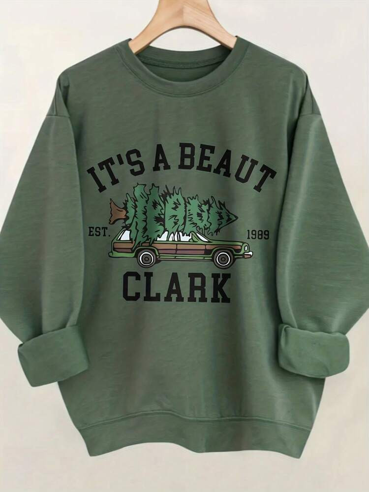 Day UnisexWomen'S  Graphic Crewneck Sweater - Red Holiday Sweater With It'S A Beaut Clark & Natio... | SHEIN