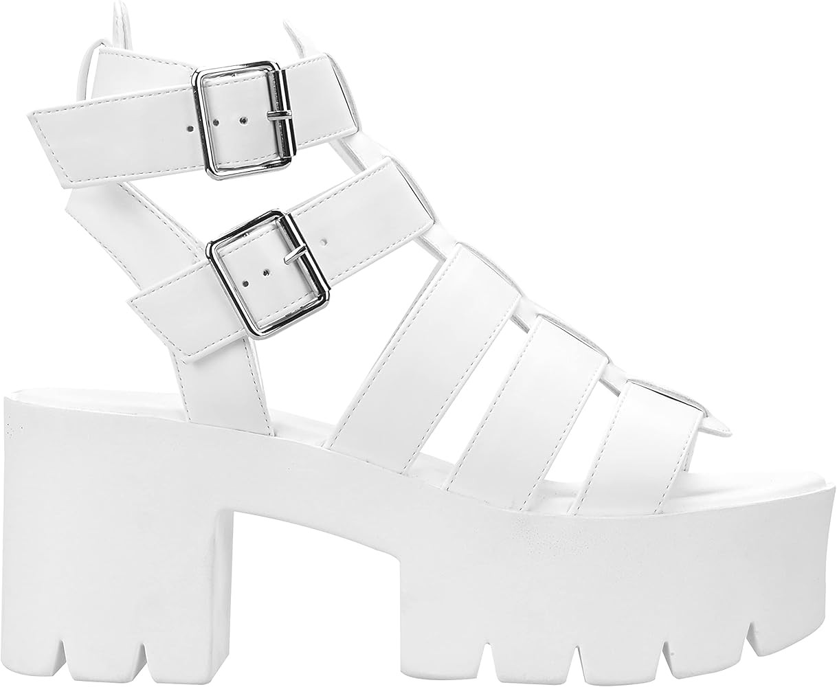 READYSALTED Faux Leather Multi Buckle Ankle Strap Flatform Gladiator Chunky Platform Caged Sandals f | Amazon (US)