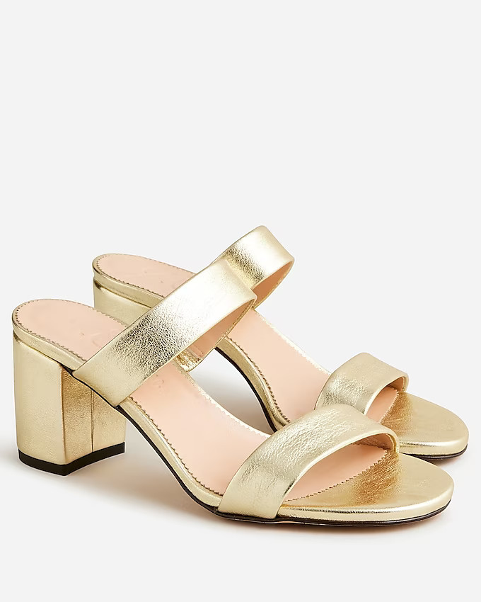 Lucie double-strap block-heel sandals in Italian metallic leather | J. Crew US