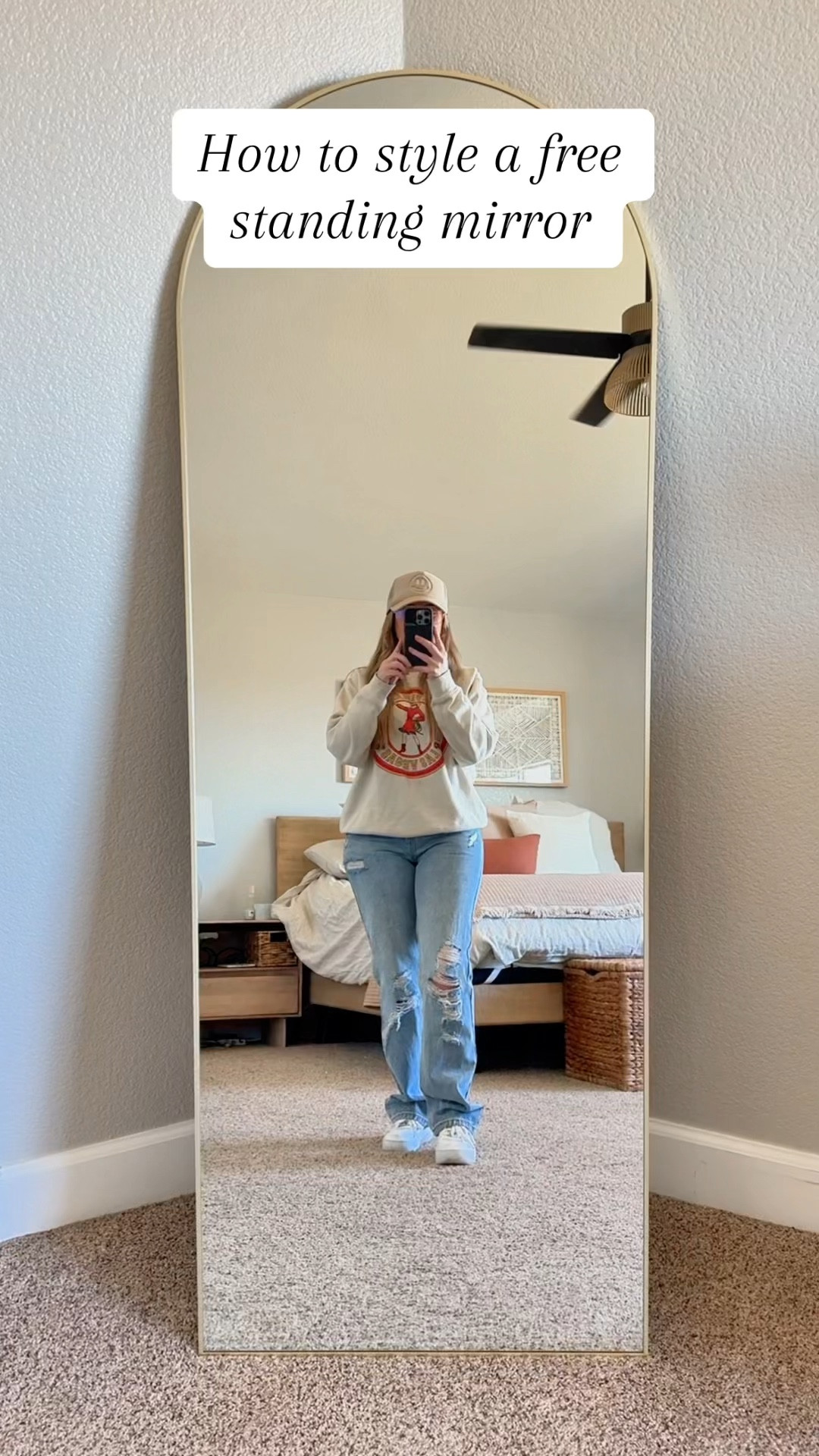 How to style a free standing mirror! Some styling tips I used for a corner of my primary bedroom. Look at what a difference just a few layers can make. 

#LTKHome #LTKStyleTip #LTKFindsUnder100