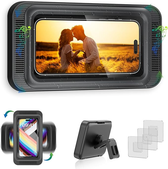 Upgraded Shower Phone Mount Waterproof with Speaker Hole Touch Screen Shower Phone Stand Holder f... | Amazon (US)
