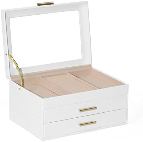 Plush Velvet Jewelry Organizer with 3 Drawers, Large Jewelry Boxes for Women with Clear Acrylic L... | Amazon (US)