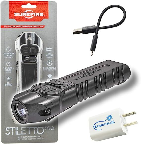 SureFire Stiletto PRO PLR-B Multi-Output Rechargeable Pocket Flashlight 1000 Lumen LED Bundle wit... | Amazon (US)