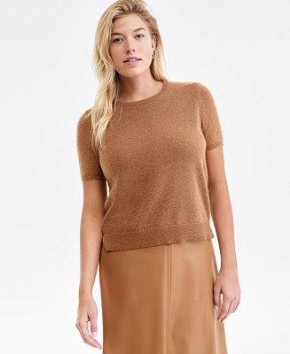 Women's 100% Cashmere Crewneck Short-Sleeve Sweater, Macy's Exclusive | Macy's