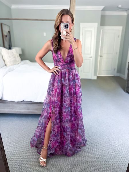 Formal dresses. Fall wedding guest. Wearing XS. Party dresses. Winter wedding guest. Black tie wedding guest dress. Black tie optional dress. Wedding guest maxi dress. Floral maxi dress. Gold heels are TTS and very comfy! Code LISA20 works on first time purchases.

#LTKwedding #LTKparties #LTKtravel