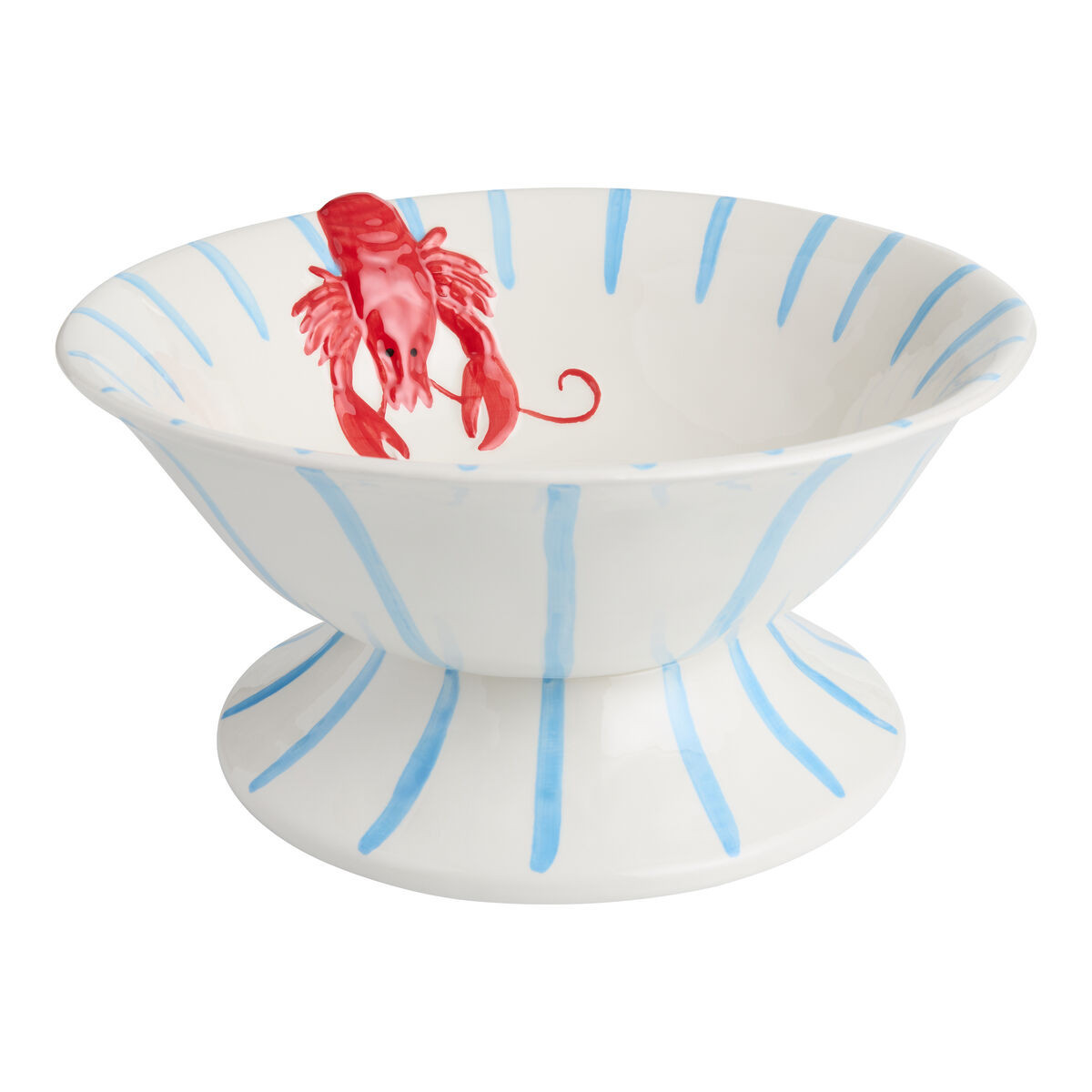 Blue Stripe Lobster Pedestal Hand Painted Serving Bowl by World Market | World Market
