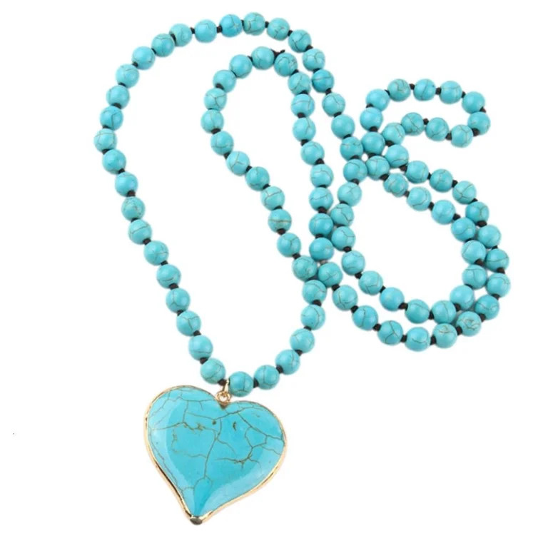 WE-POLUJ Bohemian Style Turquoise Beaded Necklace for Women Large Heart Pendant Choker Vintage Lo... | Walmart (US)