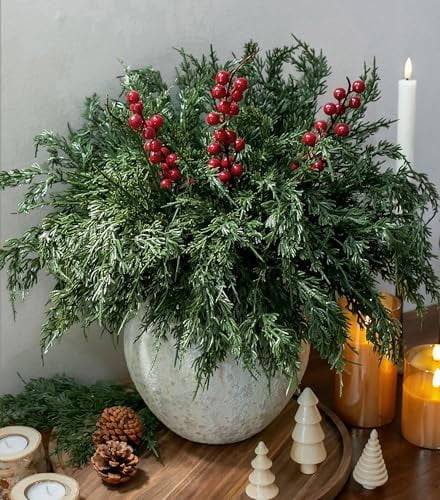 Cedar Stems Artificial Norfolk Pine Branches for Christmas Decor, 12 PCS Fake Pine Stems with 3 P... | Walmart (US)