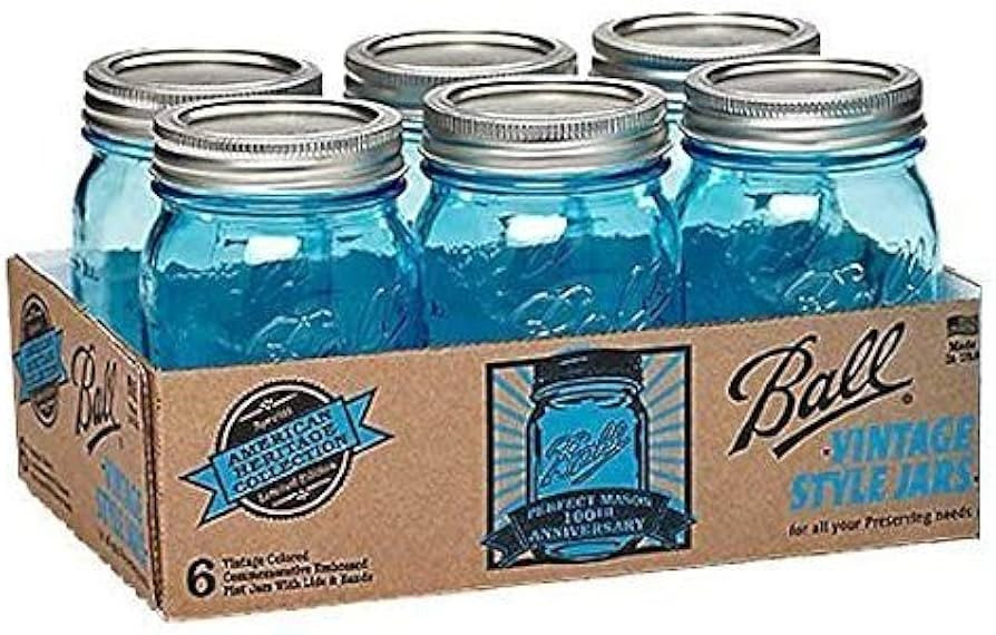 Ball Jar Heritage Collection Pint Jars with Lids and Bands, Blue, Set of 6 | Amazon (US)