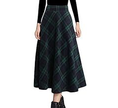 Tanming Women's Winter Warm Elastic Waist Wool Plaid A-Line Pleated Long Skirt | Amazon (US)