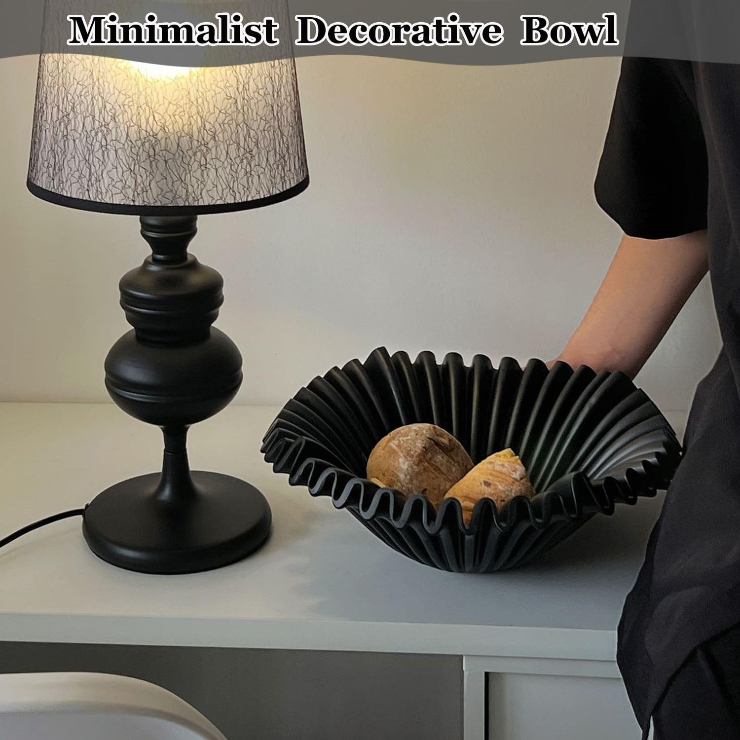Large Decorative Bowl Scalloped Decor Bowl Black Fruit Bowl for Kitchen Counter Modern Decorative... | Amazon (US)