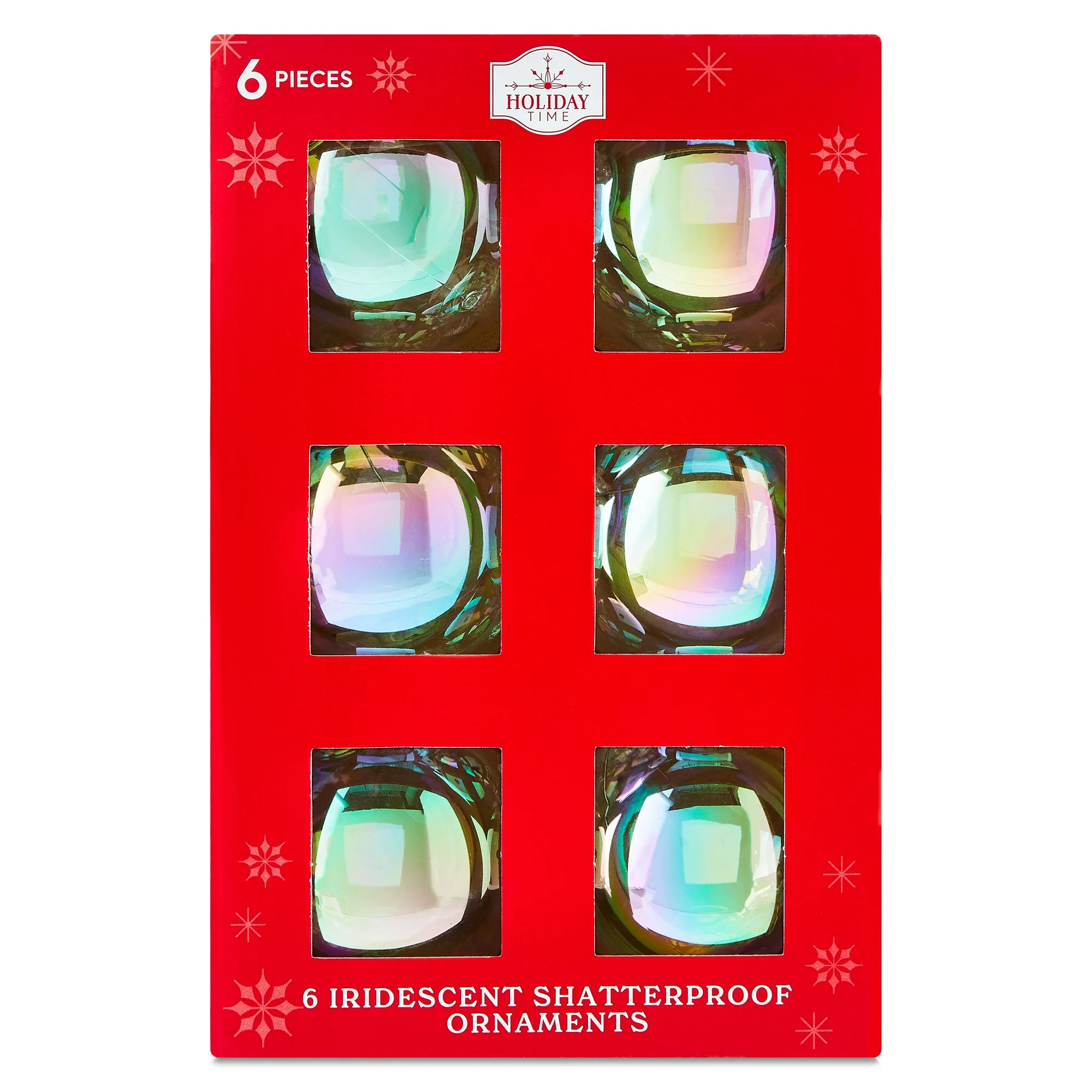 Iridescent Clear Shatterproof Christmas Ornaments, 3.15", 6 Count, by Holiday Time | Walmart (US)